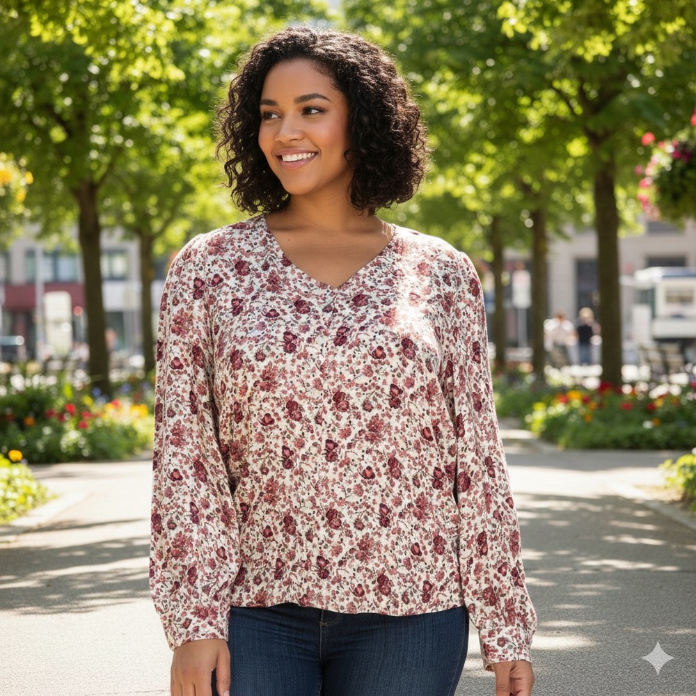 Melrose and Market Georgia Rose Blouse - Burgundy & Cream 🌹